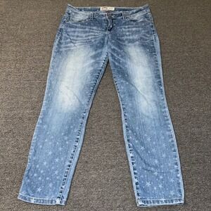 Y2K LEI Ashley Lowrise Star Print Jeans Light Wash Blue Straight Leg Juniors 11